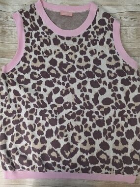 Leopard Print Knit Tank with Pink Trim